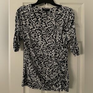Style & Co. Stretch V-Neck Black and White Patterned Top